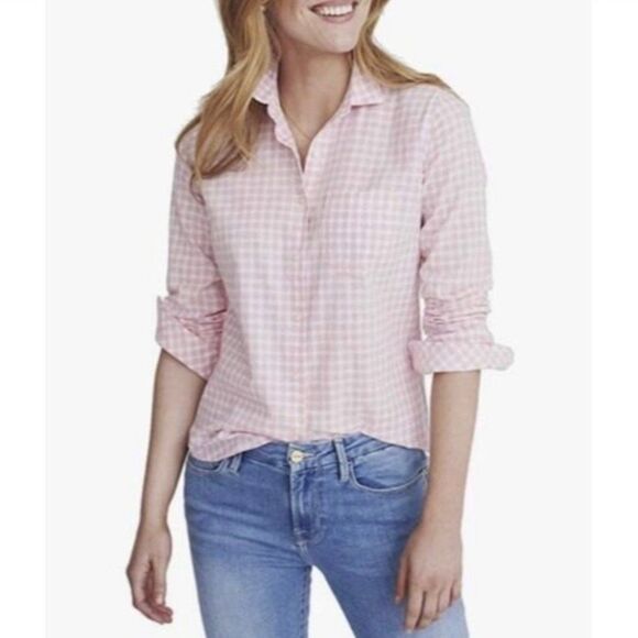 Untuckit Carina Pink Gingham Check Button Front Top Size 6 - Picture 1 of 9